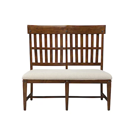 Slat Back Dining Bench with Upholstered Seat